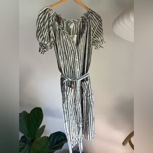 Striped Button-Down Dress with Belt